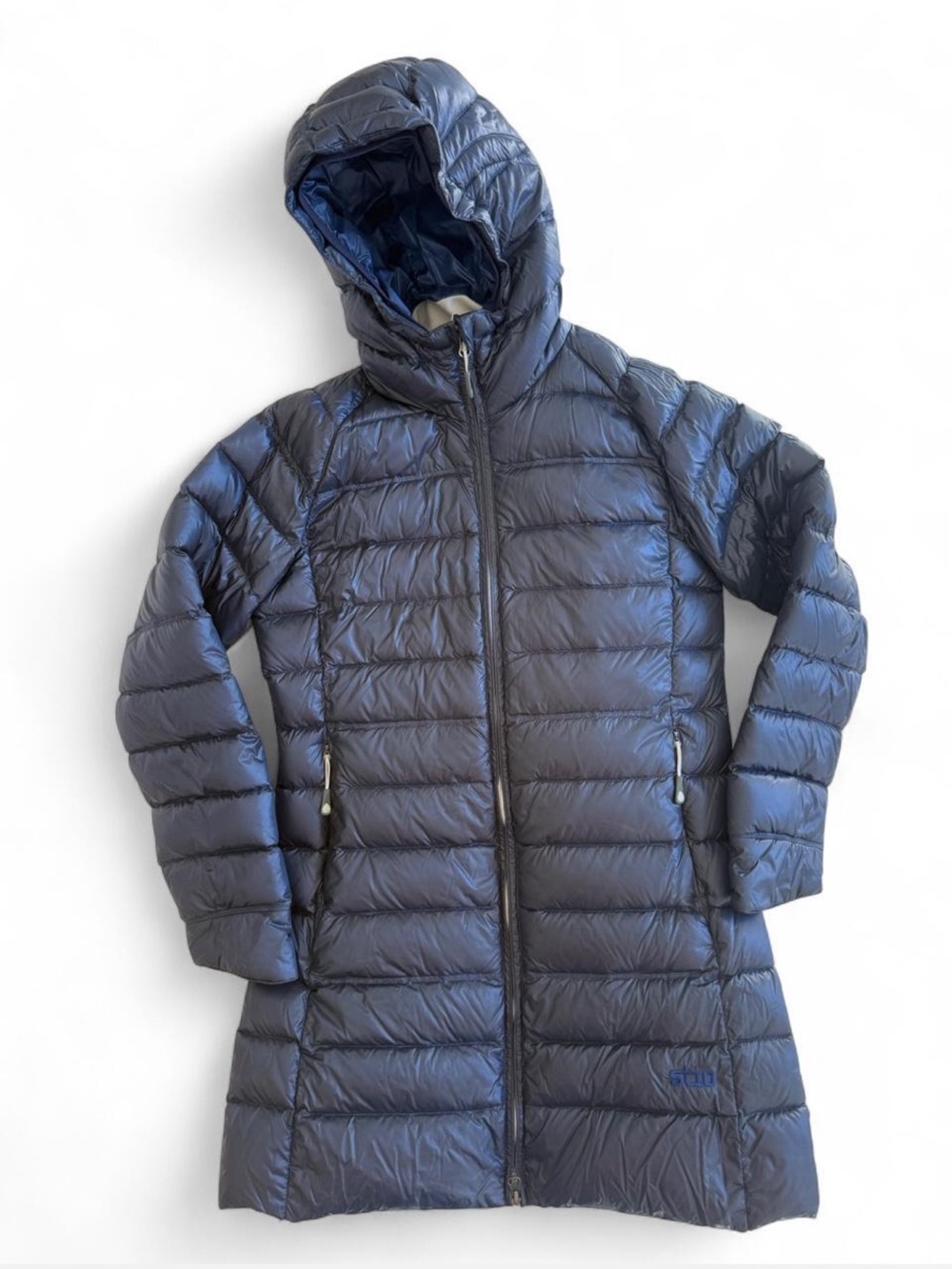 Stio Women’s Navy Blue Long Hooded Goose Down Puffer Coat Medium